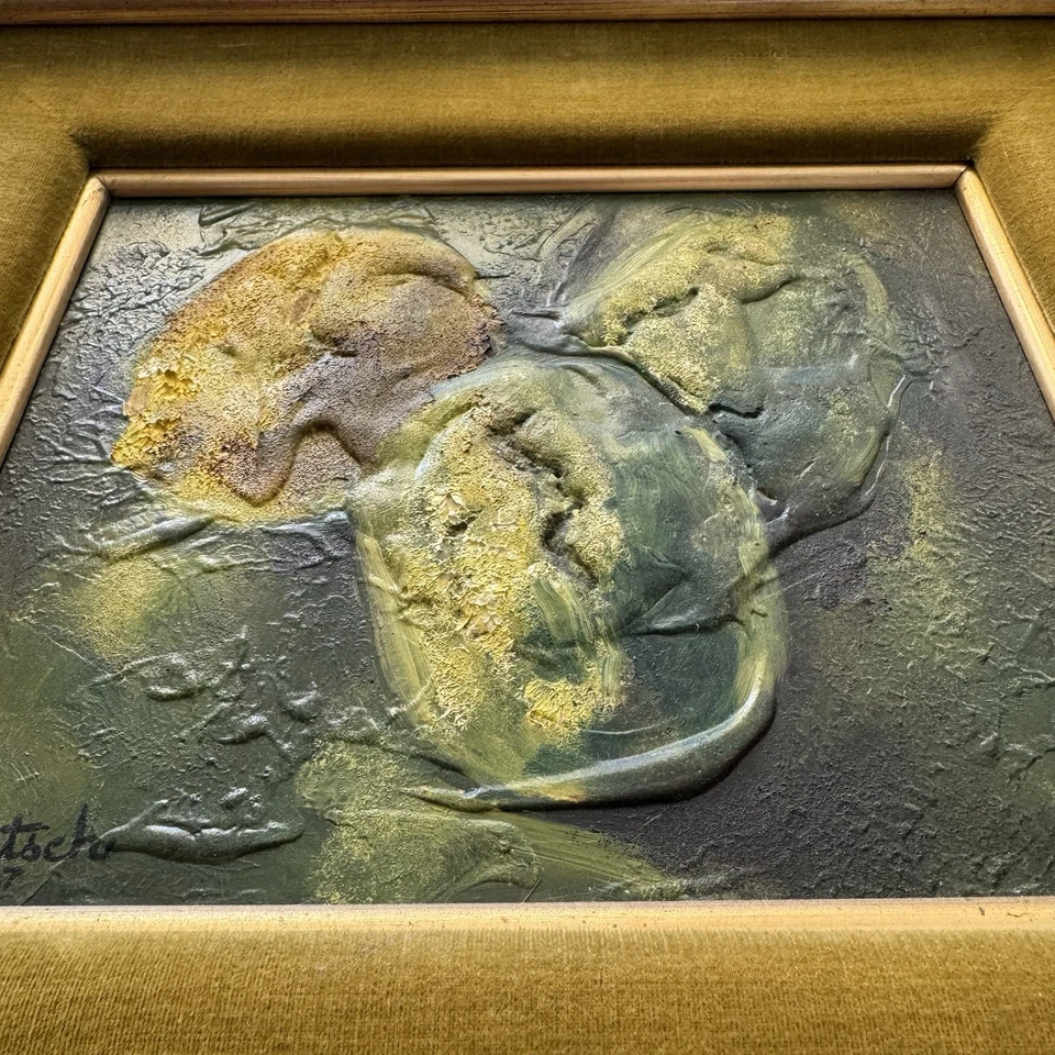 Pintura al óleo Impasto vintage naturaleza muerta cítrica 1967 Foto 2 de 4