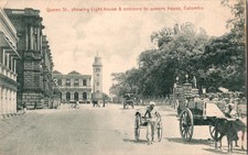 Vintage Postcard Queen St Colombo Ceylon Sri Lanka Lighthouse Queens House Plate