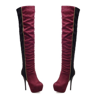 Women's Suede Over The Knee Boots Platform Stilettos Heel Shoes Round Toe Retro
