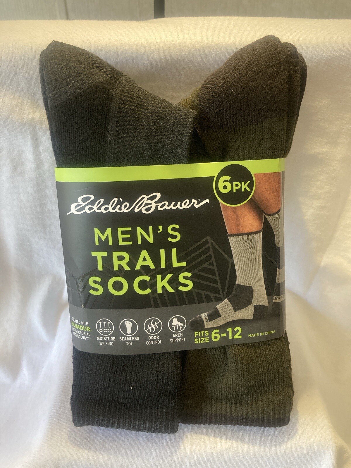 Socks Eddie Bauer Men Trail 6 Pack Moisture Wicking Fits Size 6-12-image