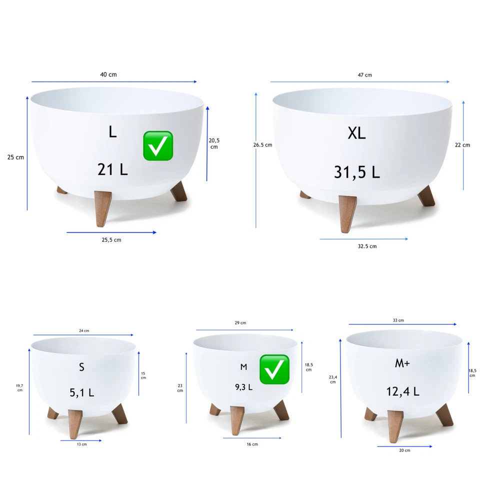 Blumentopf mit Füßen Übertopf Schale Neuheit sehr DEKORATIV SET 2: M + L Weiß