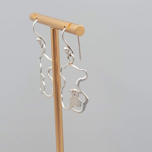 Teddy Bear Sterling Silver 950 Pierced Earrings Mexico Dangle 1 1/8" - 第 8/10 張圖片