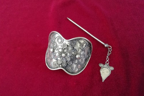 Classic retro tribal pure handmade filigree Miao silver butterfly hairpin 1piece - Picture 10 of 12