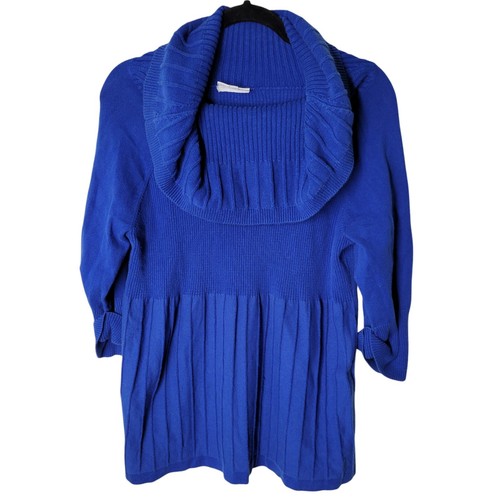 Fashion Bug Womens Sz 14/16W Blue Solid 3/4 Sleeve Knitted Sweater - Picture 7 of 10