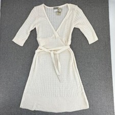 De Coded  Sweater Dress  Large Junior Acrylic Knit Made in USA Strap Belt Cream.