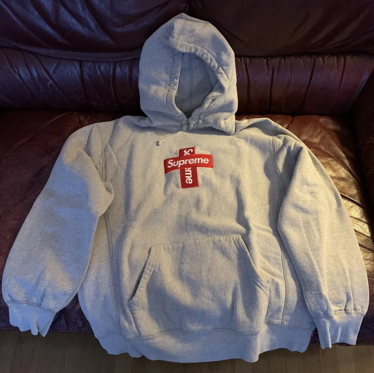 Supreme Cross Box Logo Hooded Hoodie Sweatshirt FW20 Heather Grey Size  Medium