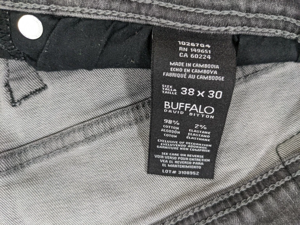 Pantalones de mezclilla grises Buffalo David Bitton Driven-X para hombre 38x25 longitud corta alterada Foto 4 de 4