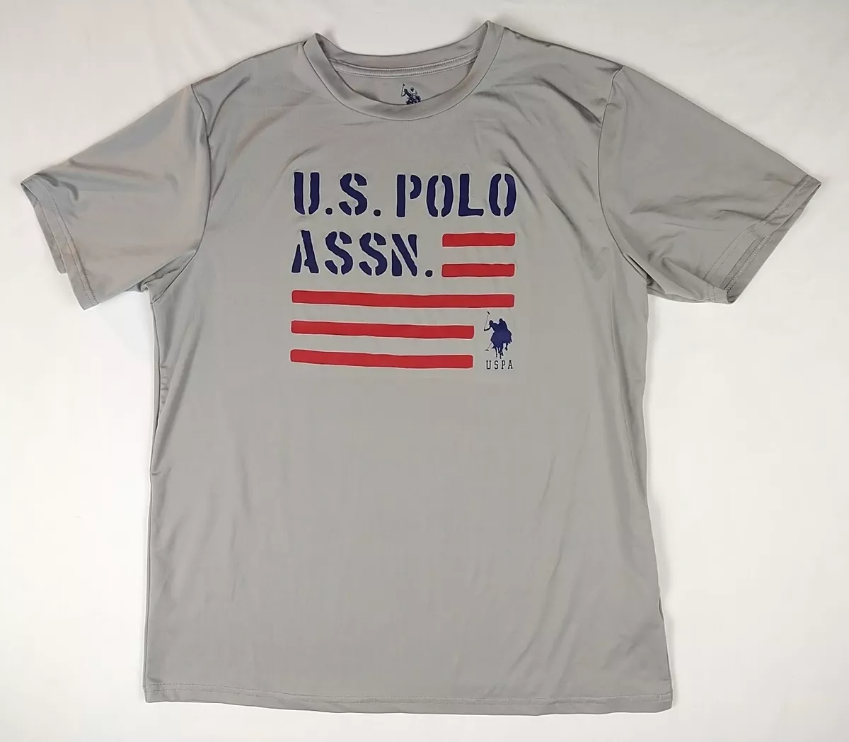 US Polo Assn. Gray T Shirt Men Size L Large USPA Polyester Flag