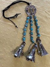 Three Witch Bells  12"  Silver Turquoise Beads Plus  2 1/2 "to 3" Heavy Bells