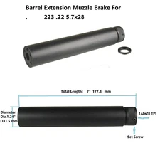 6061 T6 Hard Anodized Aluminum 1/2x28 TPI Barrel Extension Tube Muzzle Brake