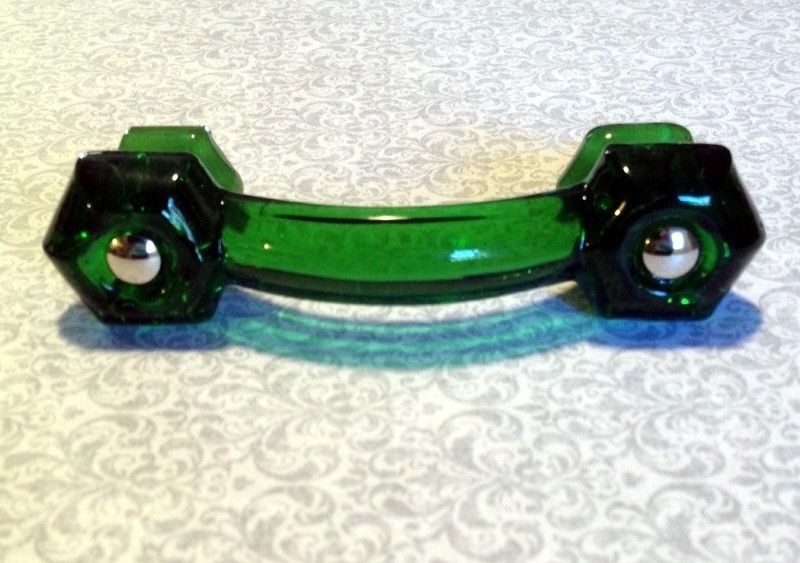 Emerald Green Glass Cabinet Handle Drawer Pull Depression Era Style Vintage Decor Furniture Restoration Hardware Retro Girls Room