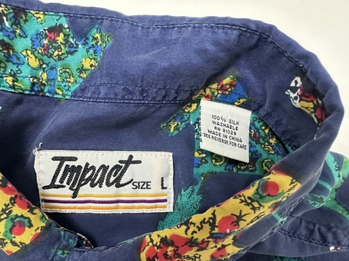 Vintage 90s IMPACT Silk Hawaiian Shirt Men L Mini-Hawaiian Shirts Print Hipster - Picture 11 of 14