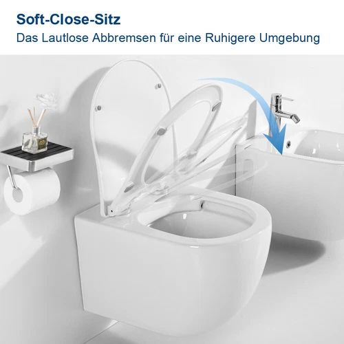 Wand Bidet Set oder Spülrandloses Hänge WC Toilette abnehmbar Soft Close Sitz - Bild 18 von 35