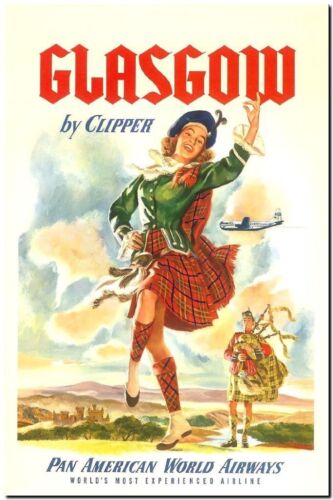 Cool Retro Travel Poster *FRAMED* CANVAS ART Glasgow Ireland Clipper 20x16" - Foto 1 di 1