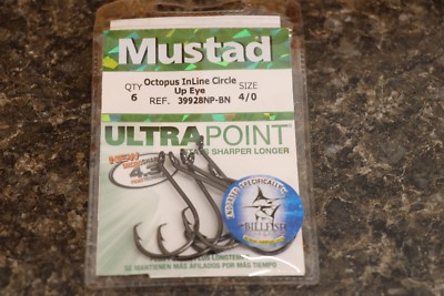 Mustad 39928NP-BN Size 4/0 Octopus Inline Wide Gap Circle Hooks Pack of 6
