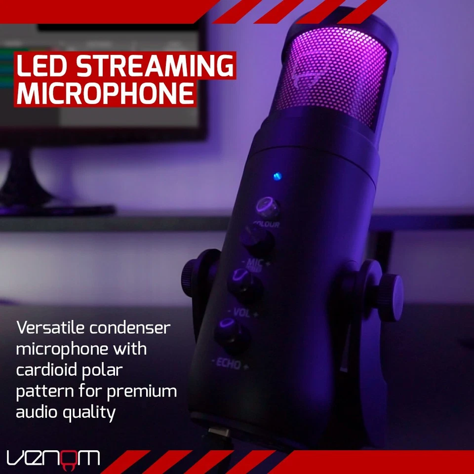 Venom Cardioid Streaming Microphone with LED Mesh Grill - PC, PS5, PS4 - Image 2 of 4