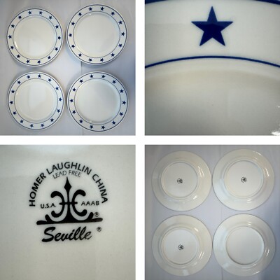 Brand New 4 Homer Laughlin Blue Star Dinner Plate 10 5/8'' Round Rolled Edge USA