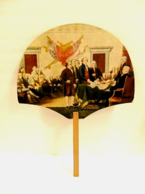 old advertising hand fan: Declaration of Independence/ Ferdinand Keller Antiques