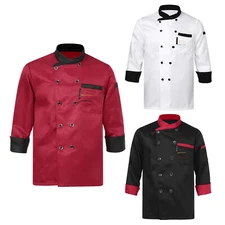 Mens Womens Short Sleeve Contrast Color Chef Jacket Coat Kitchen Cooking Uniform