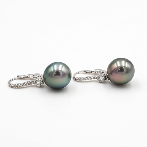 CARTIER 18K White Gold Diamond and Black Cultured Pearl Leverback Earrings - Picture 2 of 5