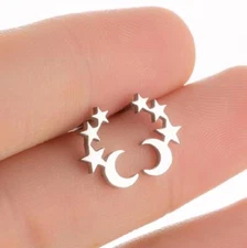 2pairs stainless steel Stars and Moon earrings, 4 colors Wholesale FJS80-449