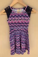 Girls Mudd Purple Dress Size 7 Geometric Pattern Crochet Shoulders
