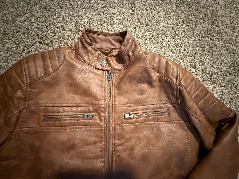 Xray X Ray Jeans Size Small Men’s Brown Faux Leather Motorcycle Jacket - Image 2 of 4