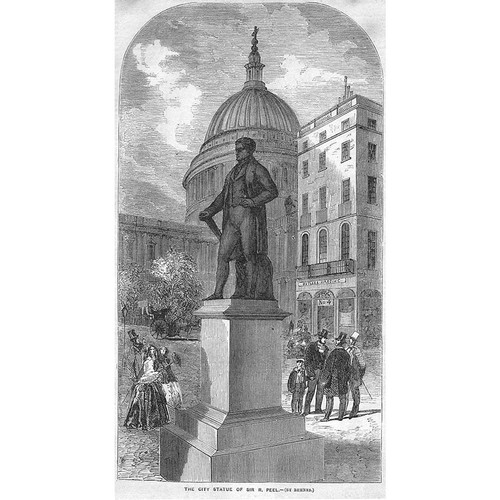 LONDON The City Statue of Sir Robert Peel - Antique Print 1855