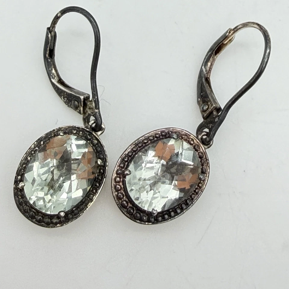 Brincos pendurados antigos de prata esterlina verde ametista prasiolita designer QVC - Imagem 2 de 4
