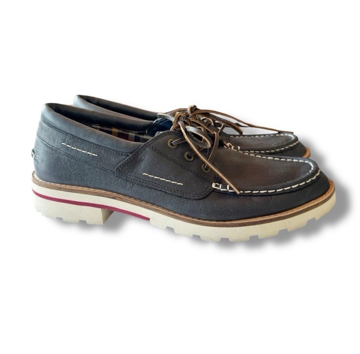 SAOLA Scarpa da barca Sperry Topsider suola a strappo grossa pelle navy da donna taglia 9 5 3 occhielli