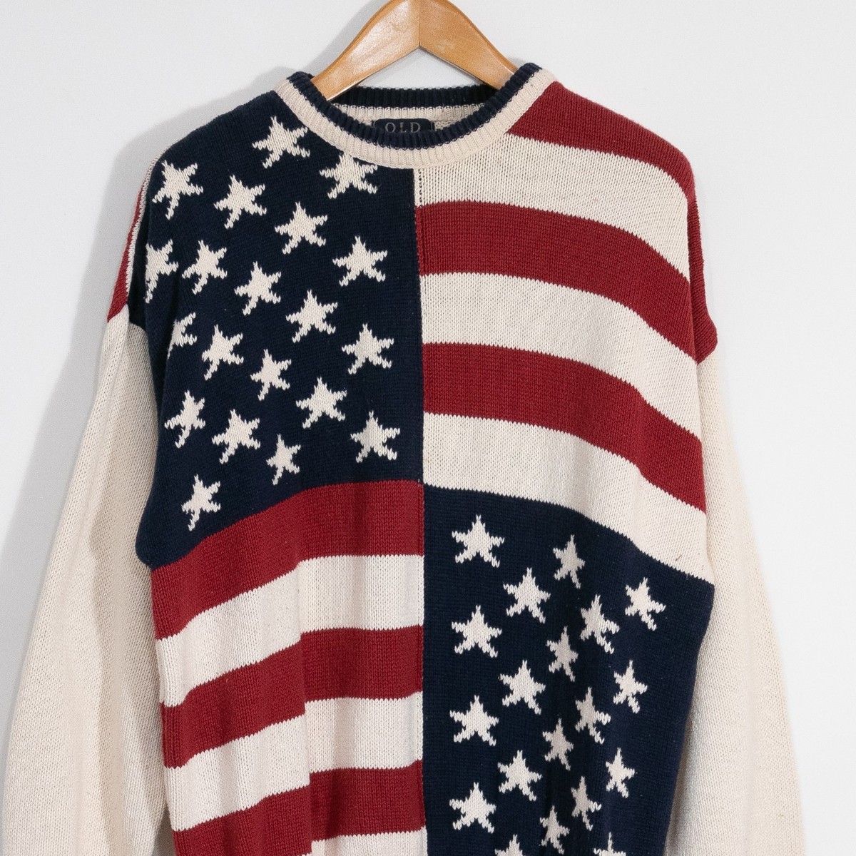 Vintage 90s Old Glory American Flag Cotton Knit Sweater Mens XL 