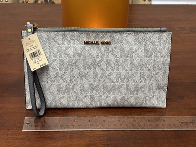 Michael Kors NWT Jet Set Large Travel Flat Phone Wallet Zip Wristlet Sky Blue