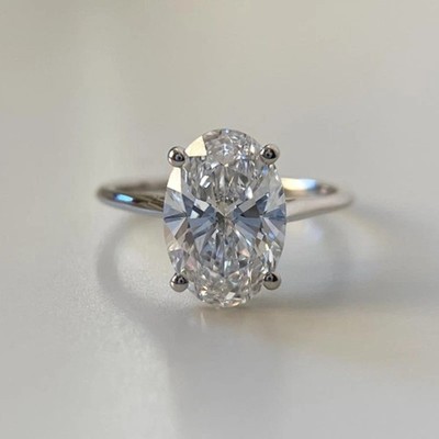 3Ct Oval-Cut VVS1 Moissanite Solitaire Engagement Ring Solid 10K White Gold