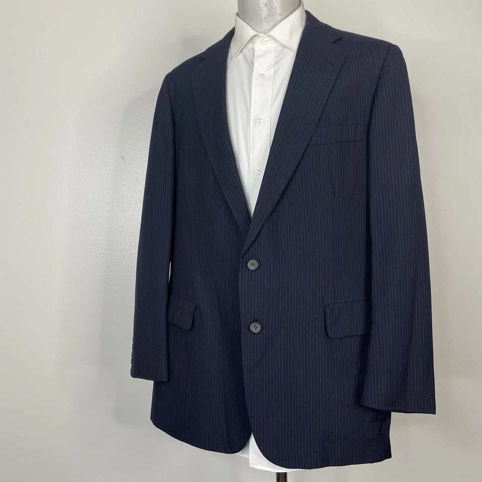 Chaps Ralph Lauren USA Made 2 Piece Suit Mens 44L 36x31 Navy Blue Striped Wool - Image 4 of 4