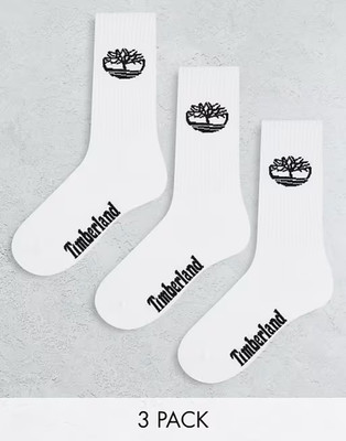 Timberland Performance Cushioned Crew Quality White Socks 3 Pairs UK 6-9   8 -11