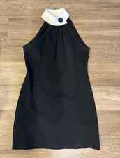 GUESS Women’s Black White Collar Halter Shift Dress Sleeveless Button L/G