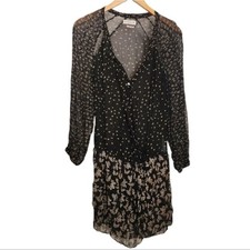 Isabel Marant Black and Cream Long Sleeve Floral Mini Dress Sz 40/8