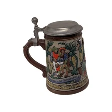 Vintage German Original Gerzit Gerz Gambrinus Design Lidded Stein