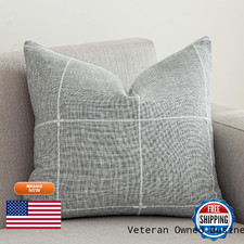 Vctops Rustic Lattice Cotton Linen Decorative Throw Pillow Cover Embroidery