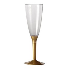 12 Flute in plastica con gambo ORO satinato - Flutes rigido monouso - Calici da 