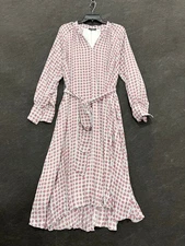 TAHARI Long Sleeve Split Neck Pleated Dress Women's Size M