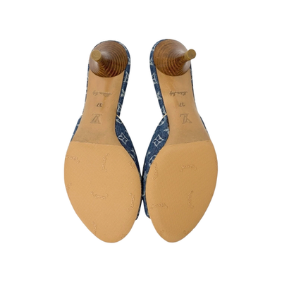 ■LOUIS VUITTON■替えヒール付き■デニム地モノグラムミュール■お花■ LOUIS VUITTON Vintage LV Monogram Denim Flower Heels Sandals #37