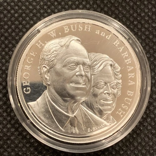 GEORGE AND BARBARA BUSH COMMEMORATIVE 1 OZ. SILVER PROOF W/COA!