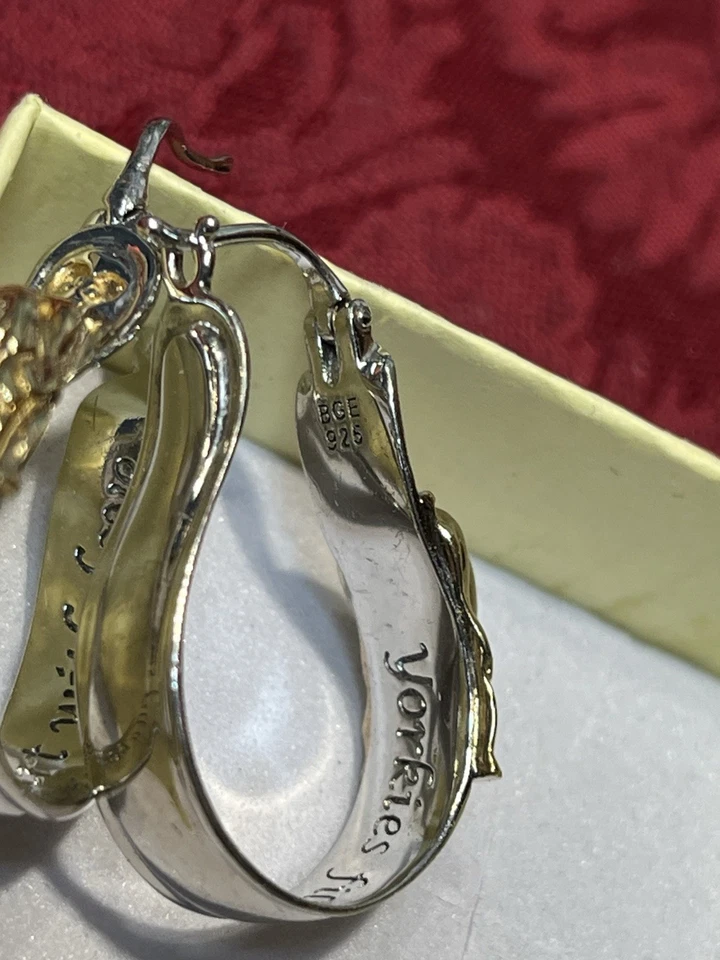 Vintage Sterling Silver 925 BGE Earrings Yorkie "Yorkie fills a heart with Love" - Imagem 3 de 4