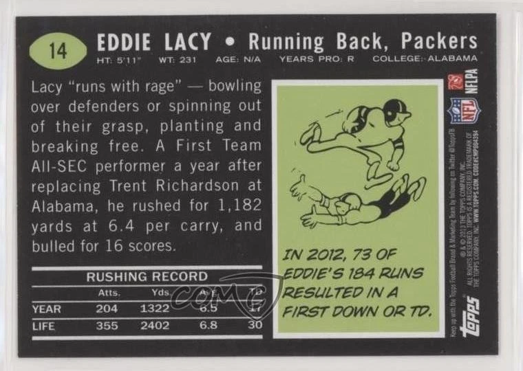 2013 Topps Retail 1969 Design Target Red Eddie Lacy #14 Rookie RC - Image 2 of 2