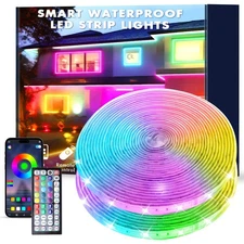80FT Outdoor RGB LED Strip Lights, IP68 Music Sync Led Lights with App Contro...