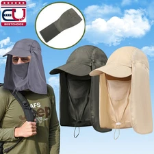 Wide Brim Sun Hat with Neck Flap Face Cover UV Protection Cap for Fishing Hiking