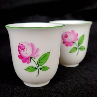 Augarten Wiener Rose Tea Cup Pair Porcelain Austrian 6.5cm, Excellent Condition