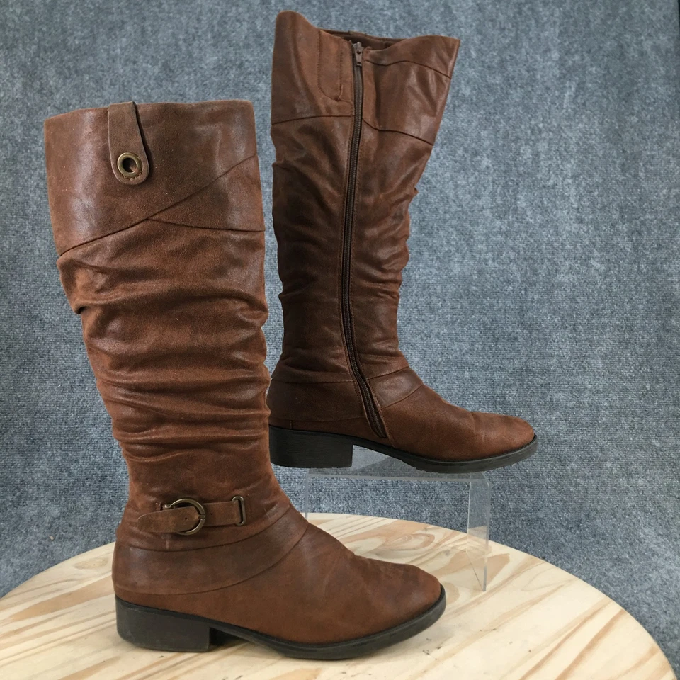 Botas Baretraps Mujer 11 M Marrón Onika Alto Montar Cremallera Hebilla Tacones Bloque Foto 2 de 4