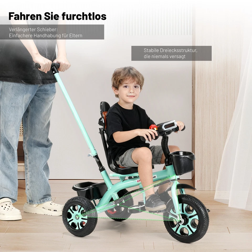 Dreirad mit Schubstange Laufrad Lenkstange Baby Kinderdreirad Musikbox und RGB - Bild 3 von 4